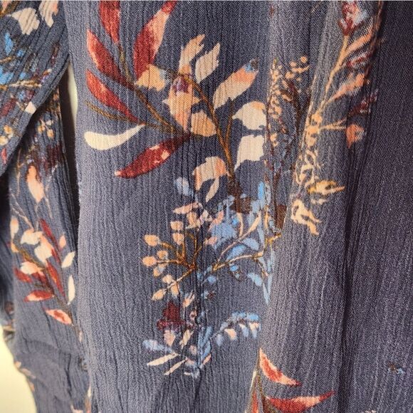 Lovestitch M Gray Lead Floral Print  Peasant Boho Lngslvs Women's Top Blouse - Picture 6 of 7